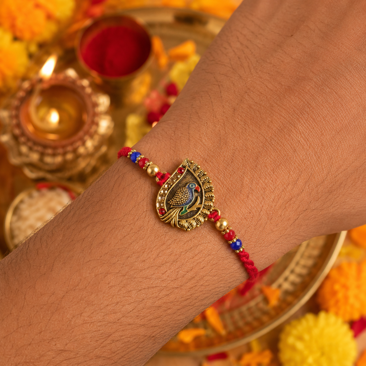 Peacock Paisley Motif Premium Beaded Designer Rakhi for Brother