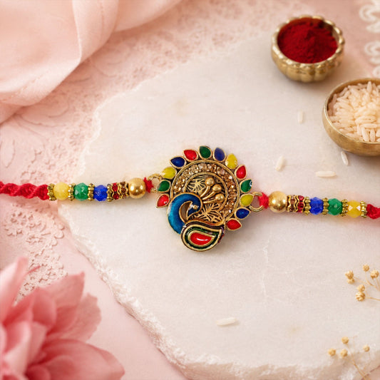 Traditional Peacock Stone Studded Designer Rakhi For Brother