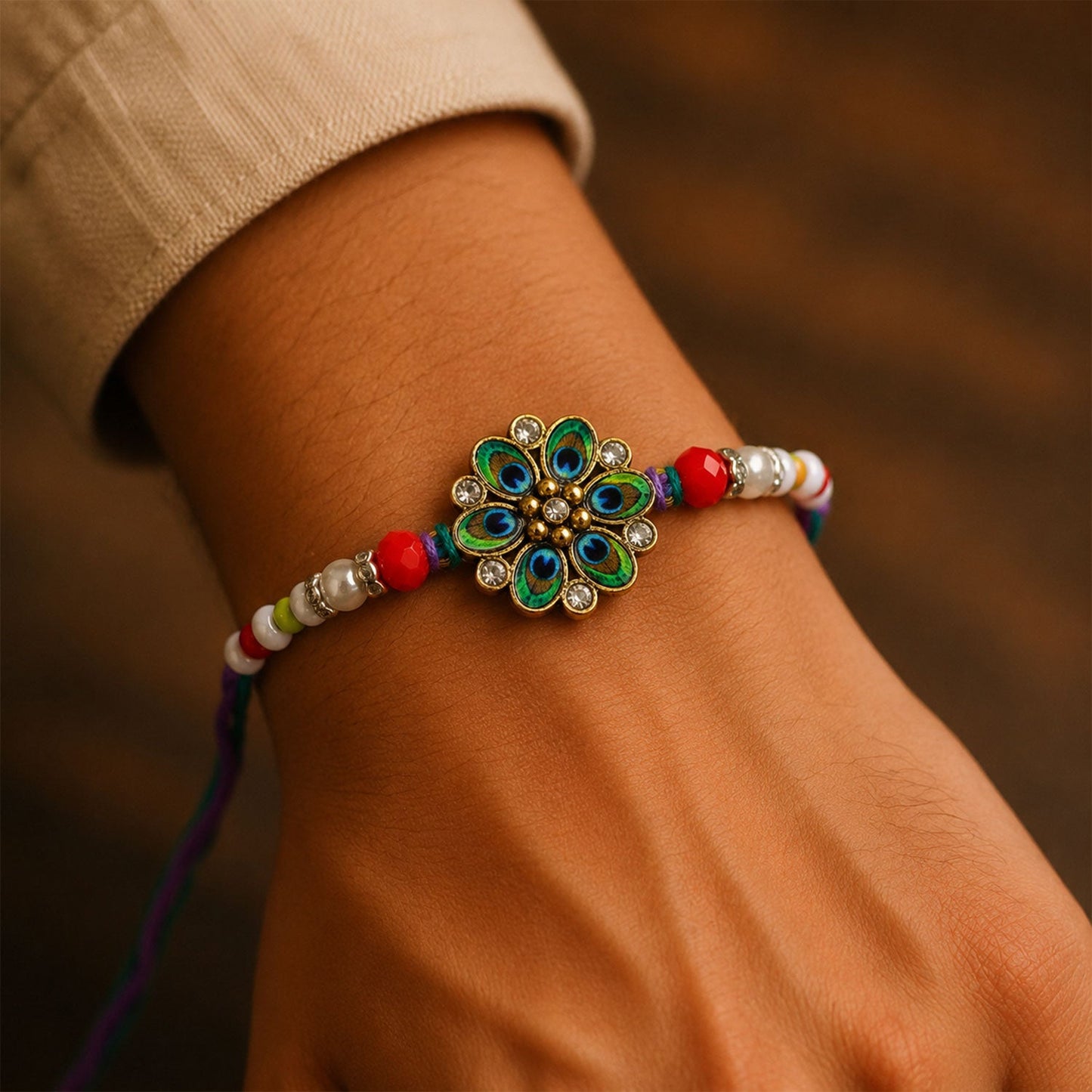 Floral Stone Cluster Premium Beaded Designer Rakhi for Brother