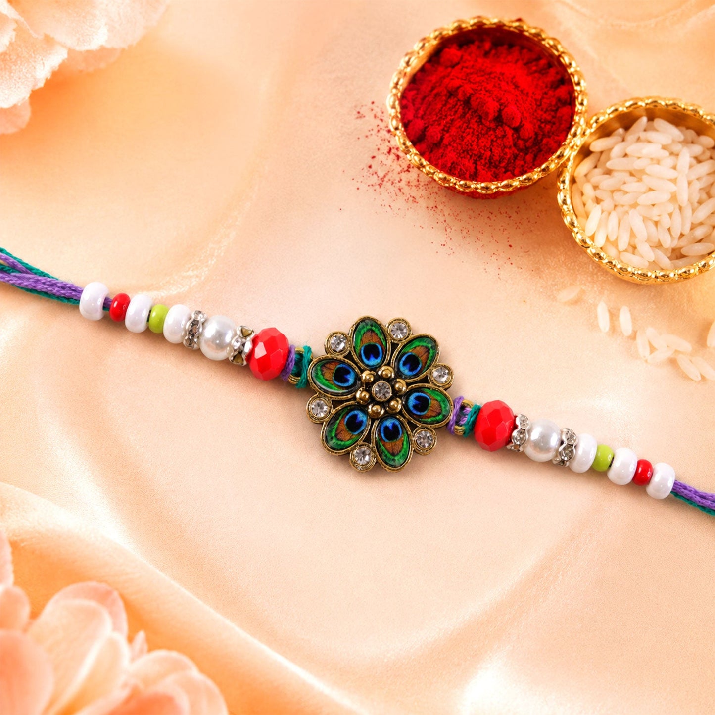Floral Stone Cluster Premium Beaded Designer Rakhi for Brother