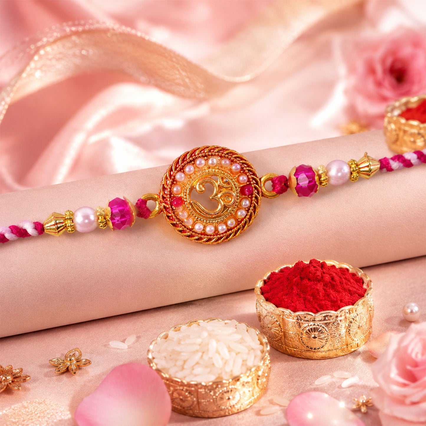 Om Symbol Round Stone Studded Premium Designer Rakhi for Brother