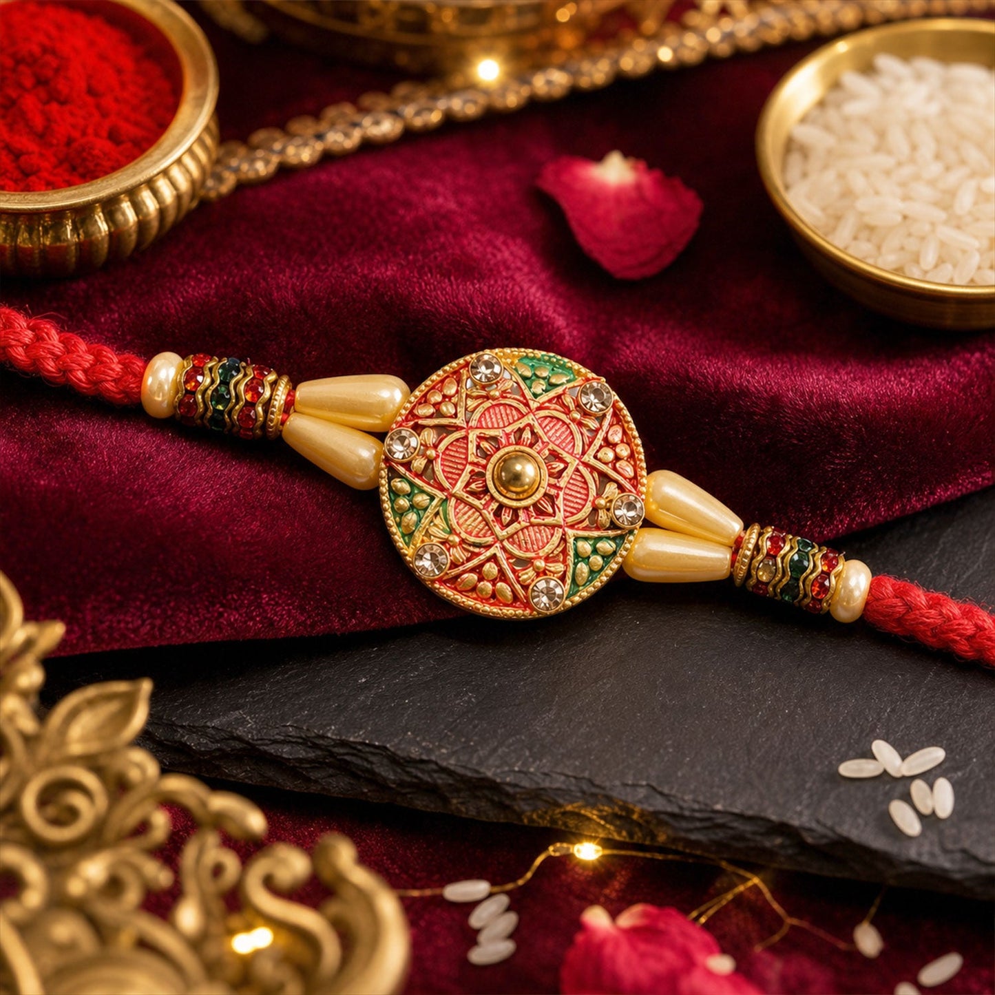 Round Floral Meenakari Traditional Designer Rakhi for Brother