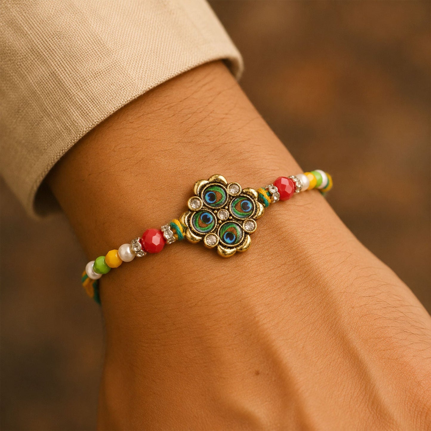Floral Stone Cluster Premium Beaded Designer Rakhi for Brother