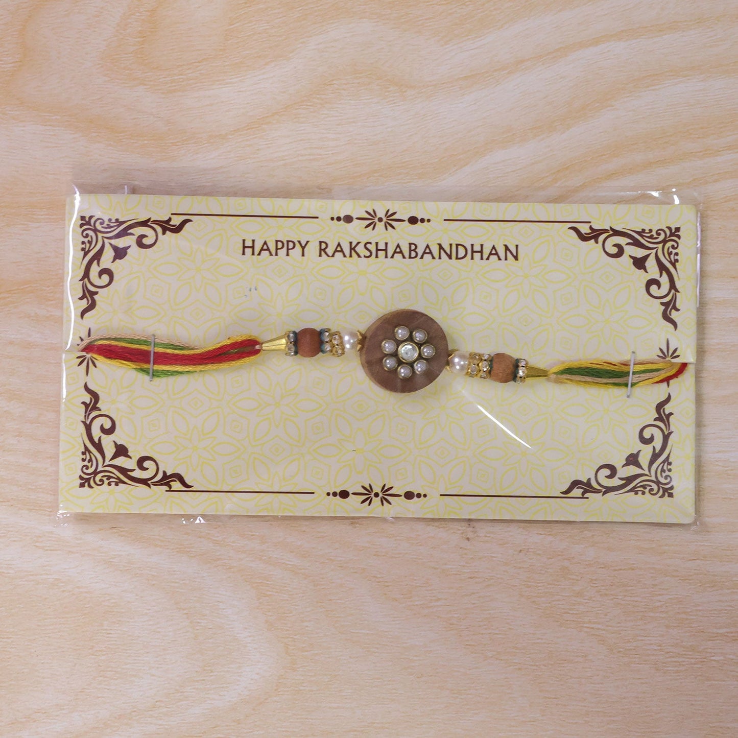 Round Floral Stone Traditional Designer Rakhi for Brother