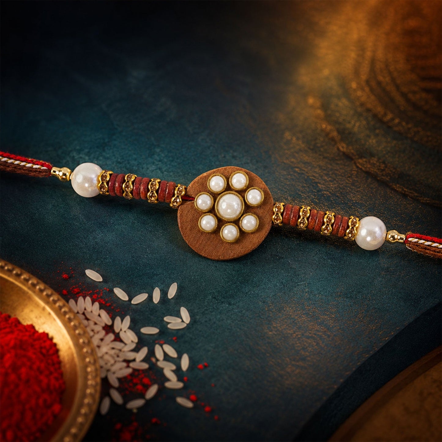 Round Pearl Stone Traditional Designer Rakhi for Brother
