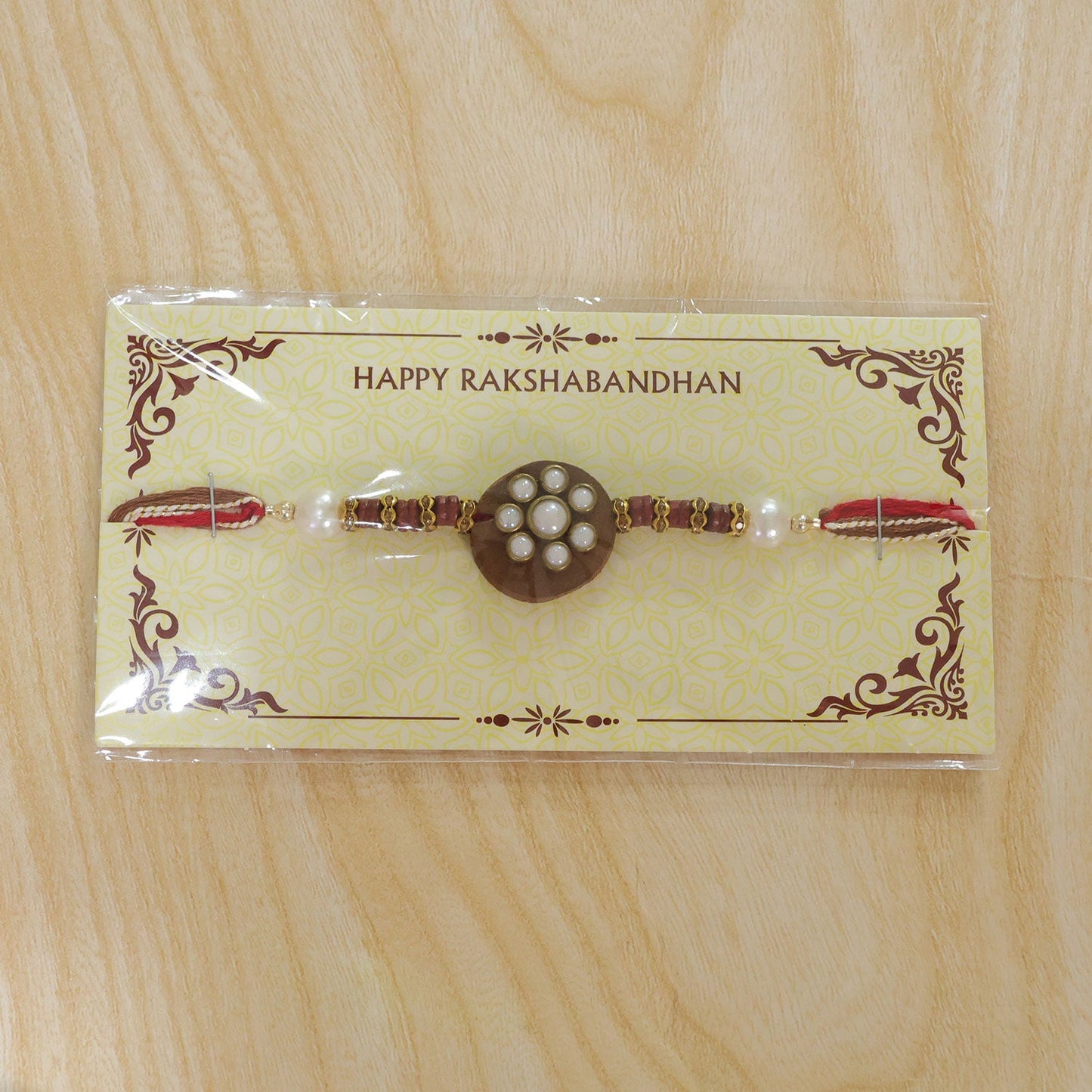 Round Pearl Stone Traditional Designer Rakhi for Brother