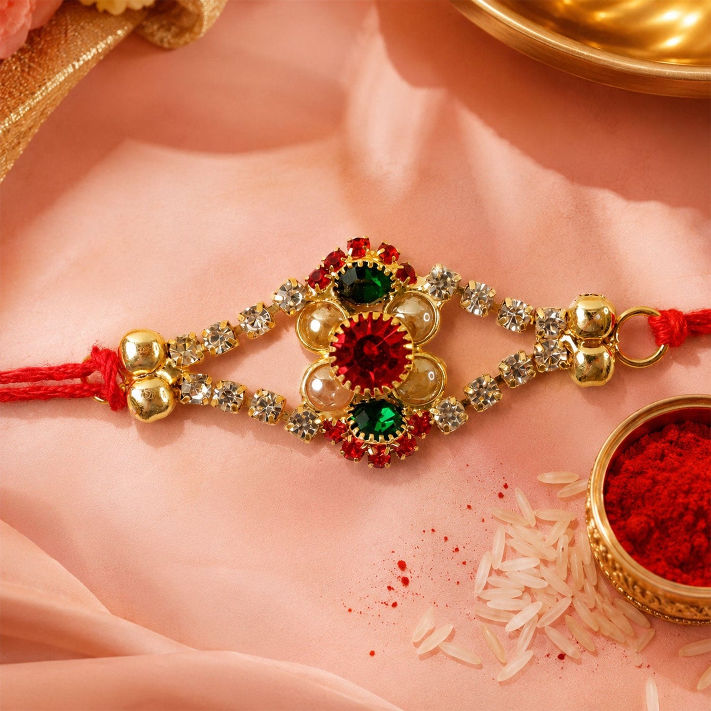 Floral Stone Studded Designer Premium Traditional Rakhi for Brother