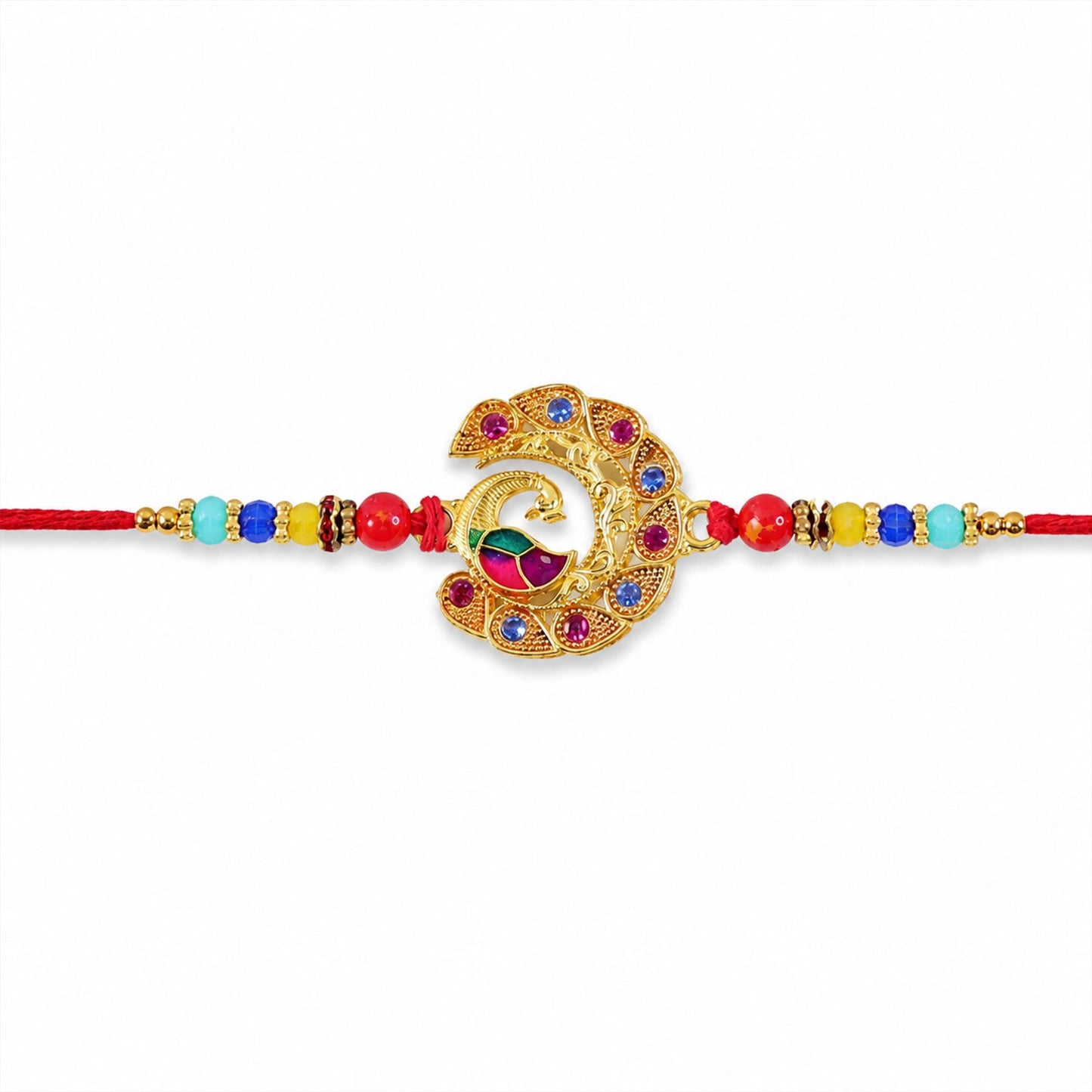 Peacock Motif Stone Studded Designer Rakhi for Brother