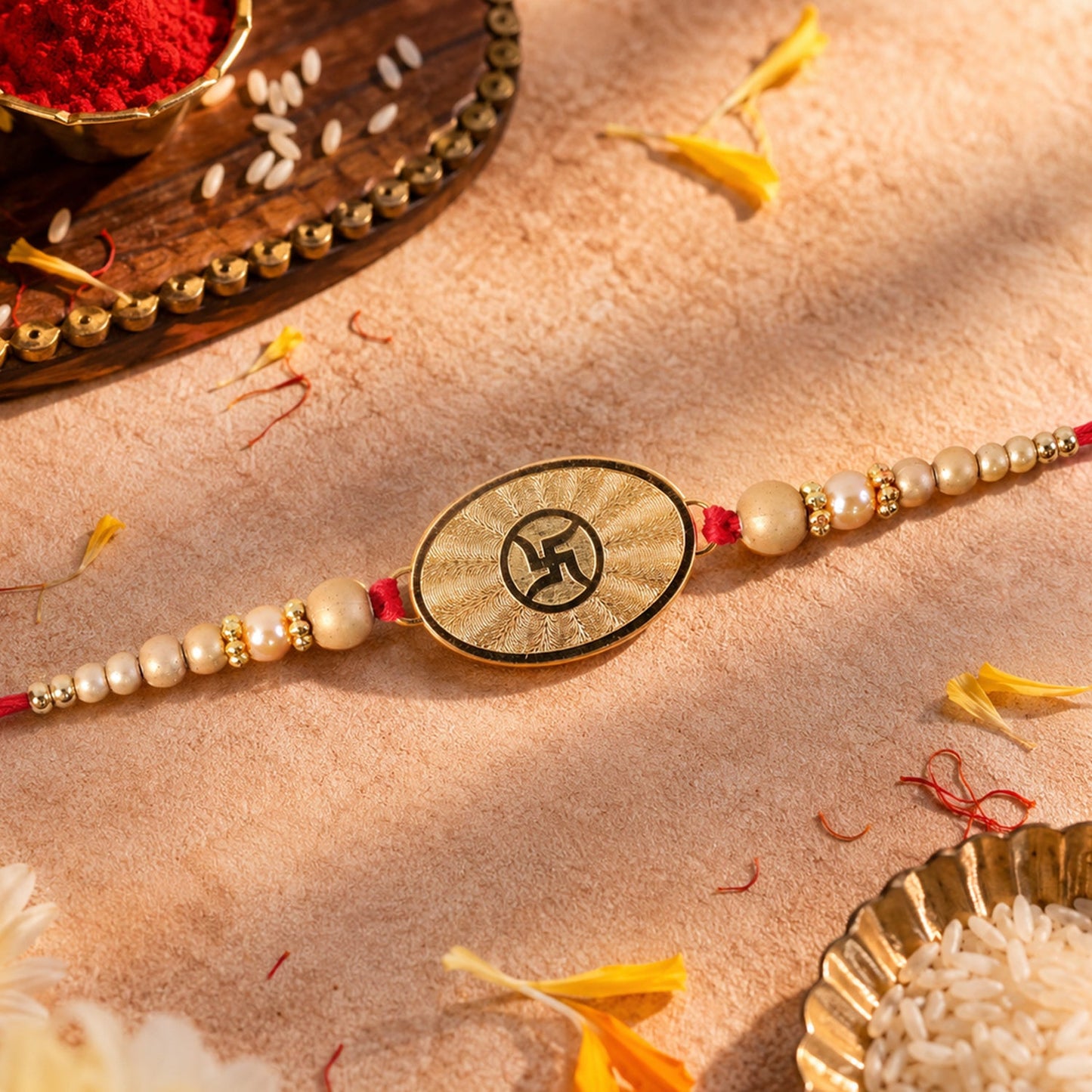 Swastik Symbol Wooden Beaded Premium Designer Rakhi for Brother