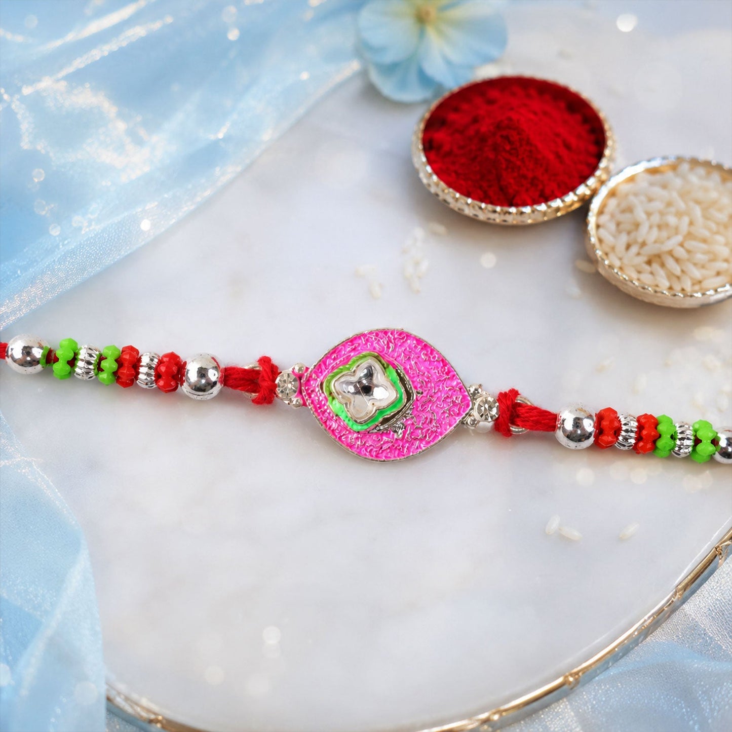 Floral Design Stone Studded Premium Designer Rakhi for Brother