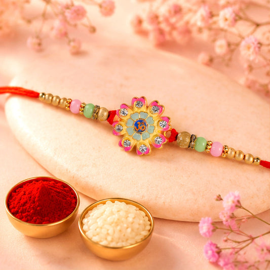 Floral Om Charm Stone Studded Premium Designer Rakhi for Brother