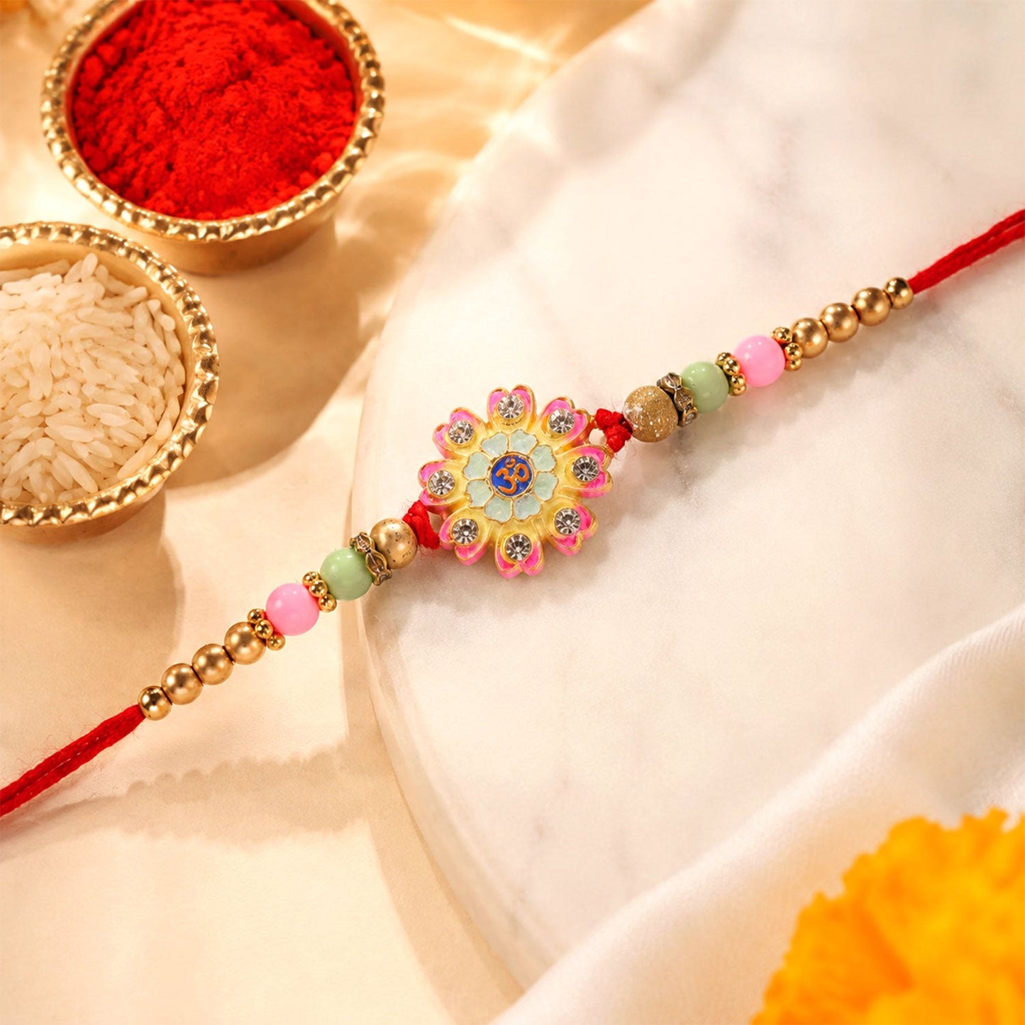 Floral Om Charm Stone Studded Premium Designer Rakhi for Brother