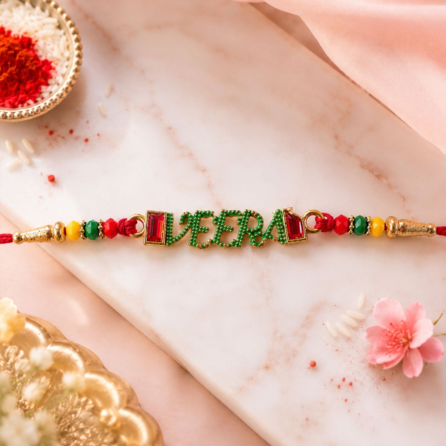 Veera Text Beaded Designer Premium Traditional Rakhi for Brother