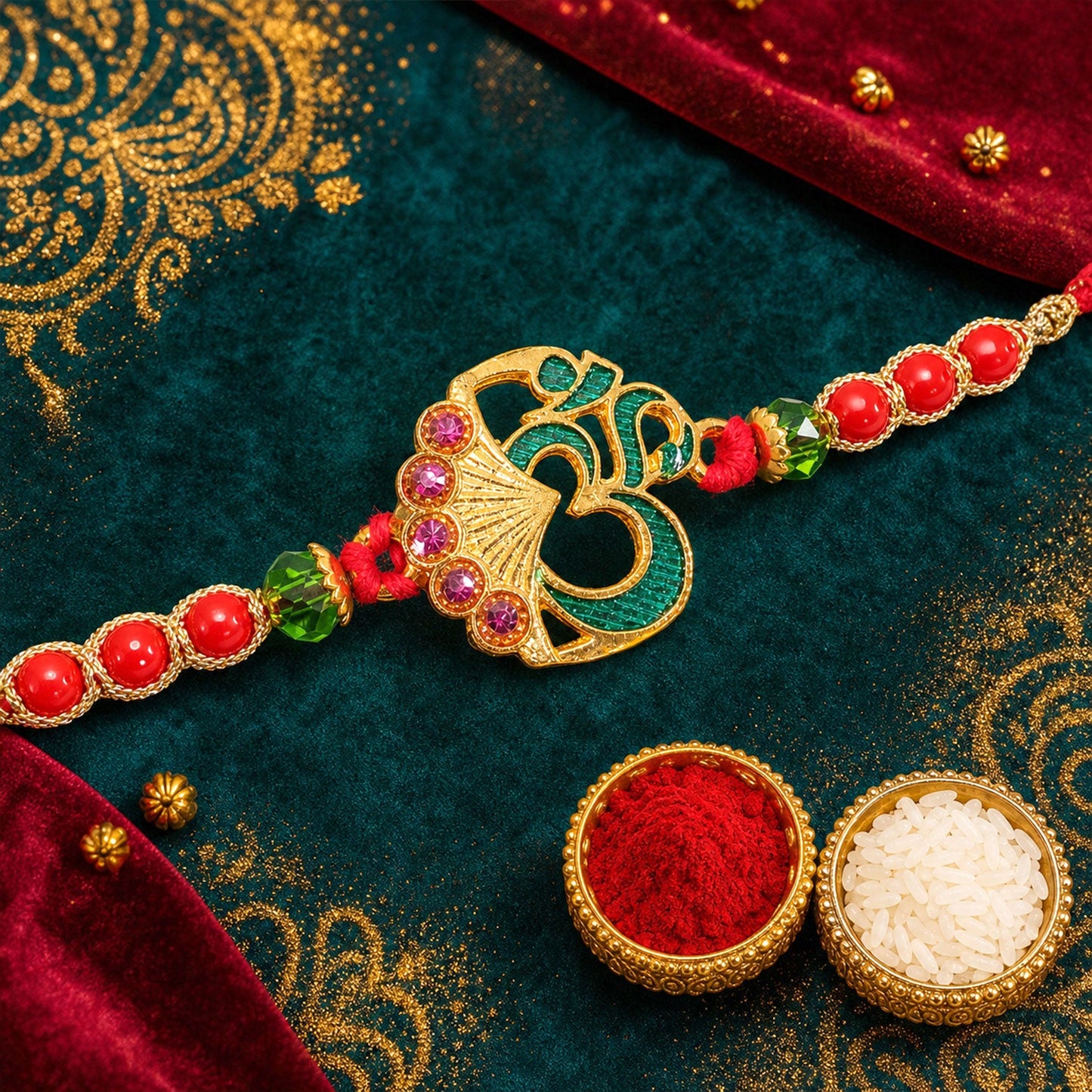 Ornate Om Motif Stone Studded Premium Designer Rakhi for Brother
