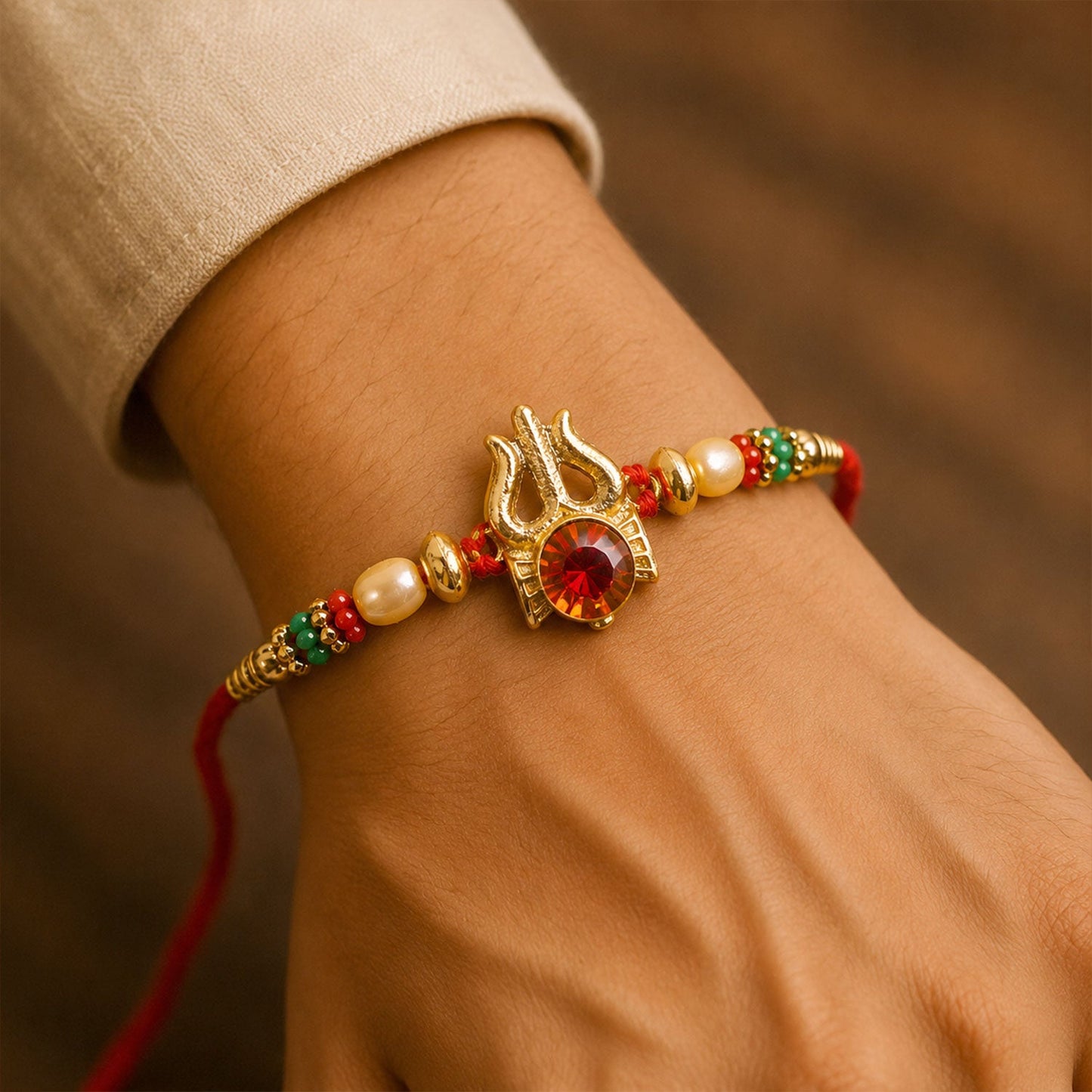 Trishul Damru Beaded Designer Premium Traditional Rakhi for Brother
