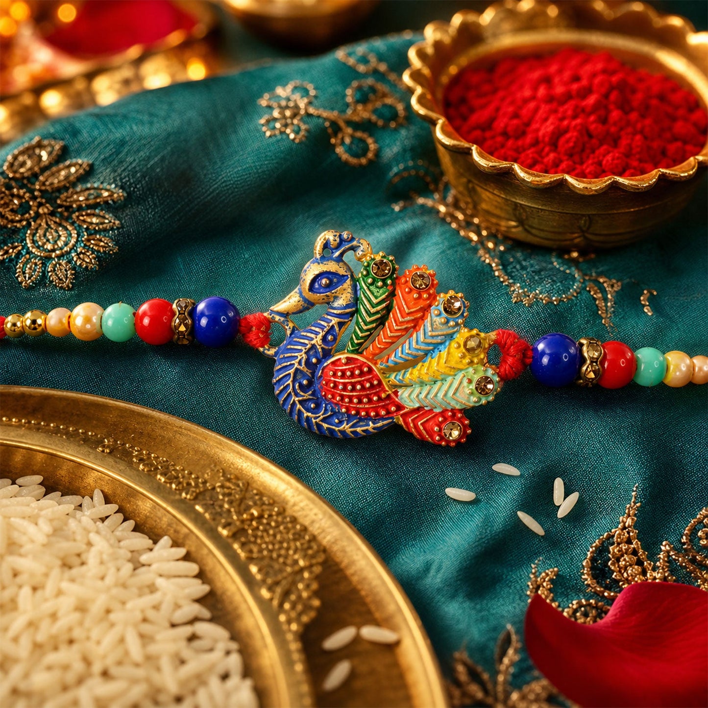 Peacock Motif Beaded Designer Premium Traditional Rakhi for Brother
