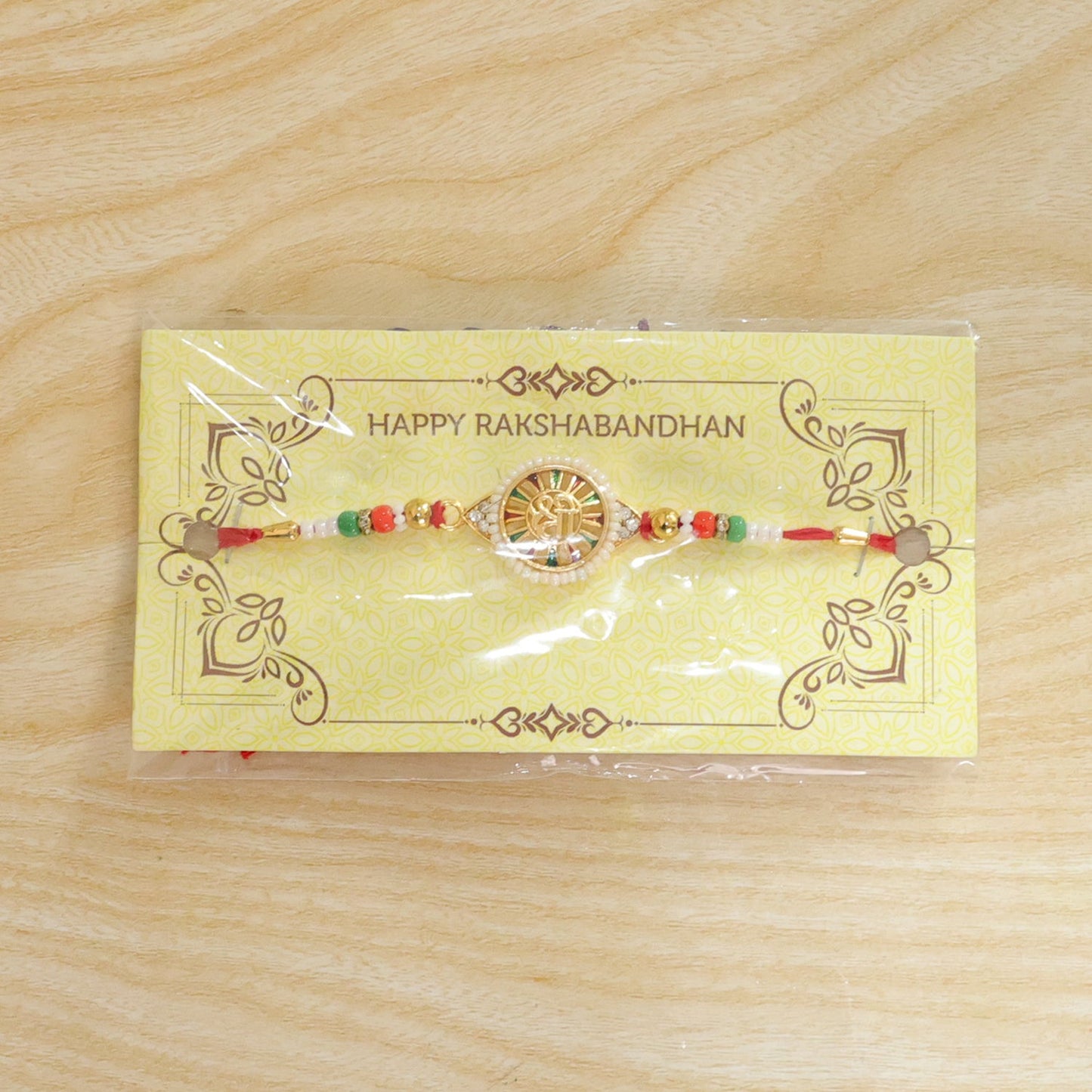 Round Shree Design Stone Traditional Designer Rakhi for Brother