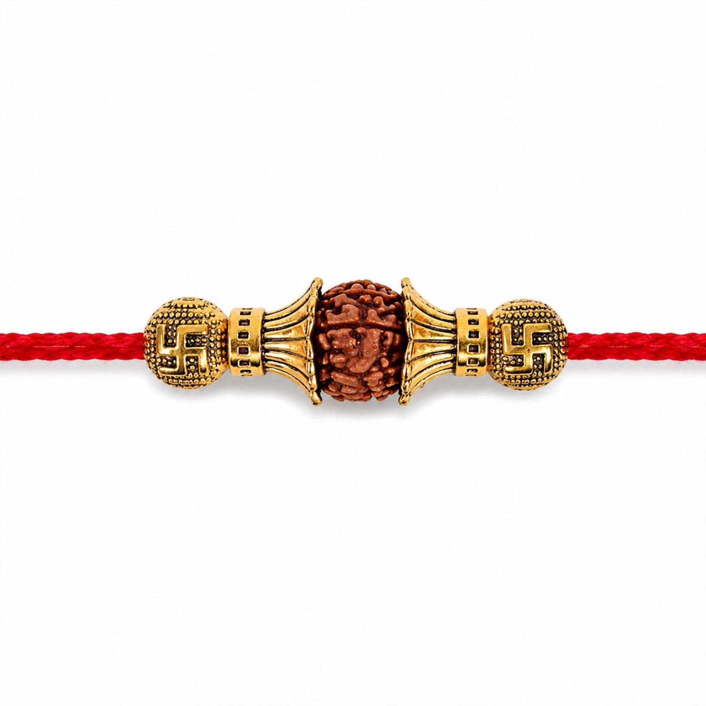 Rudraksha Bead Swastik Charm Designer Rakhi for Brother