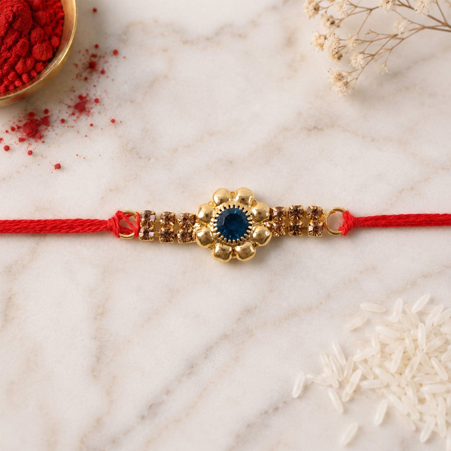 Floral Stone Center Designer Premium Traditional Rakhi for Brother