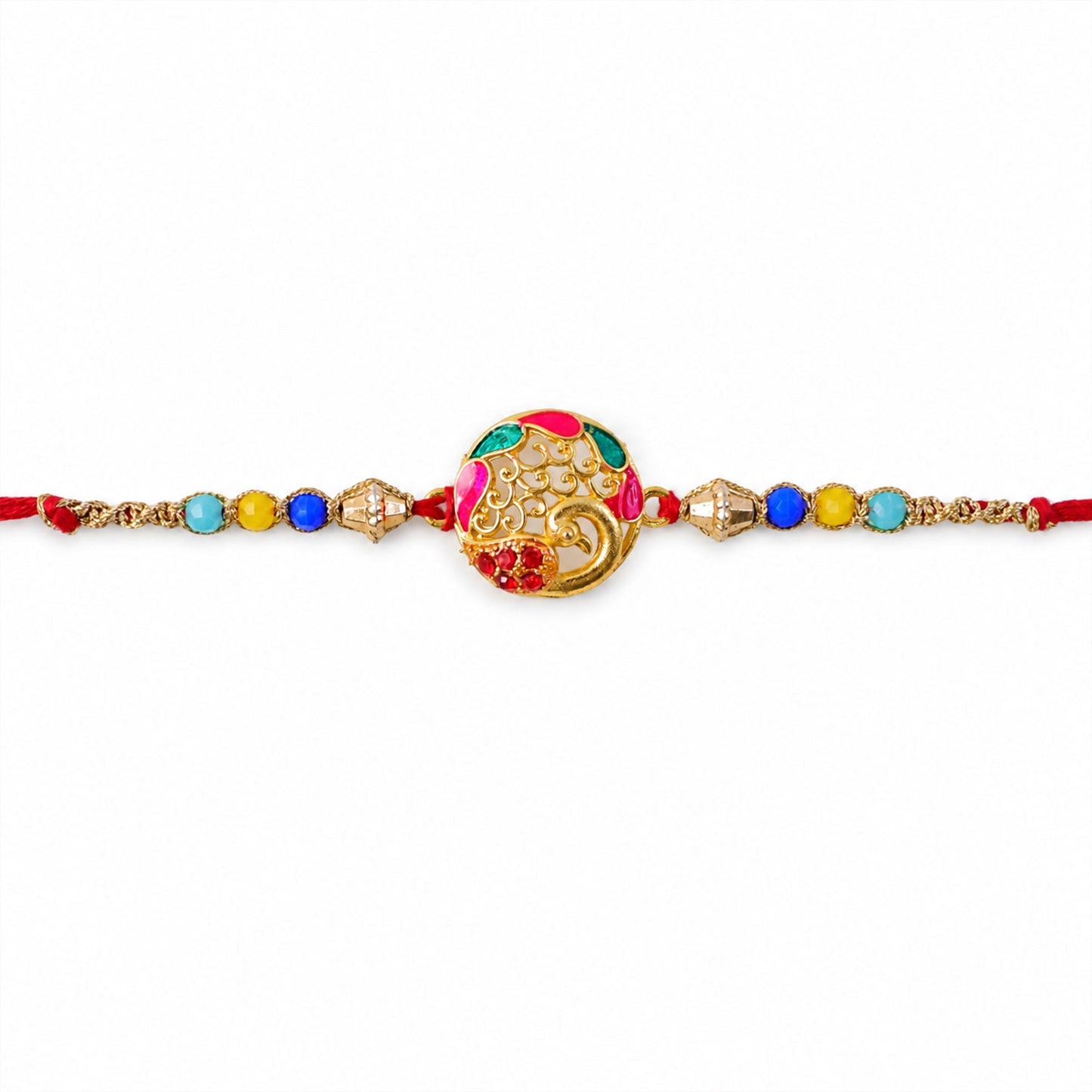 Round Peacock Stone Designer Premium Traditional Rakhi for Brother
