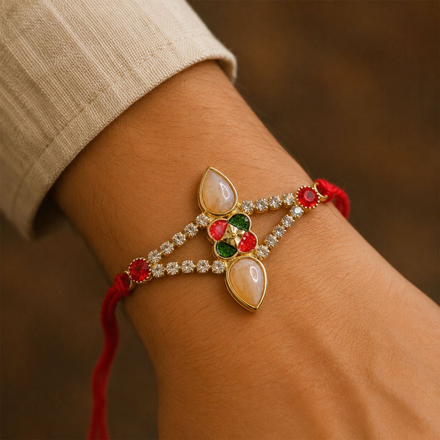 Petal Stone Studded Designer Premium Traditional Rakhi for Brother