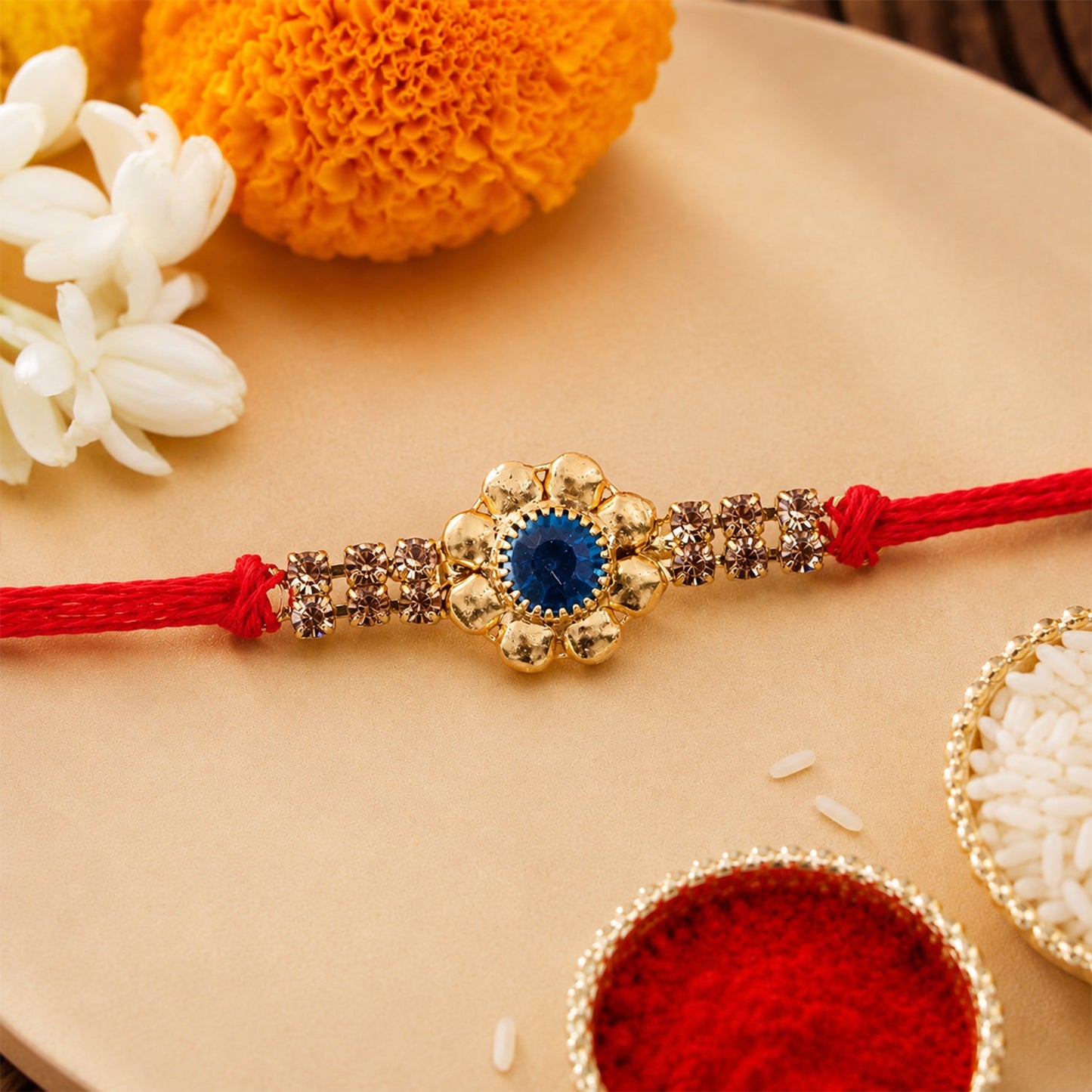 Floral Center Stone Studded Designer Rakhi for Brother