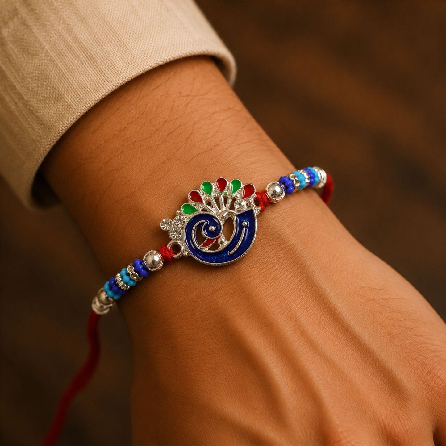 Peacock Motif Beaded Designer Premium Traditional Rakhi for Brother