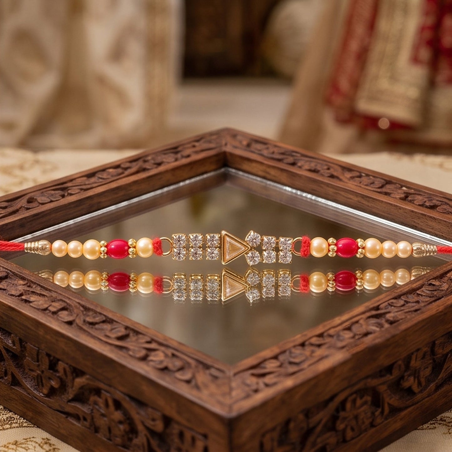 Diamond Stone Beads Charm Rakhi for Brother Bhai Raksha Bandhan Festival Special Gift