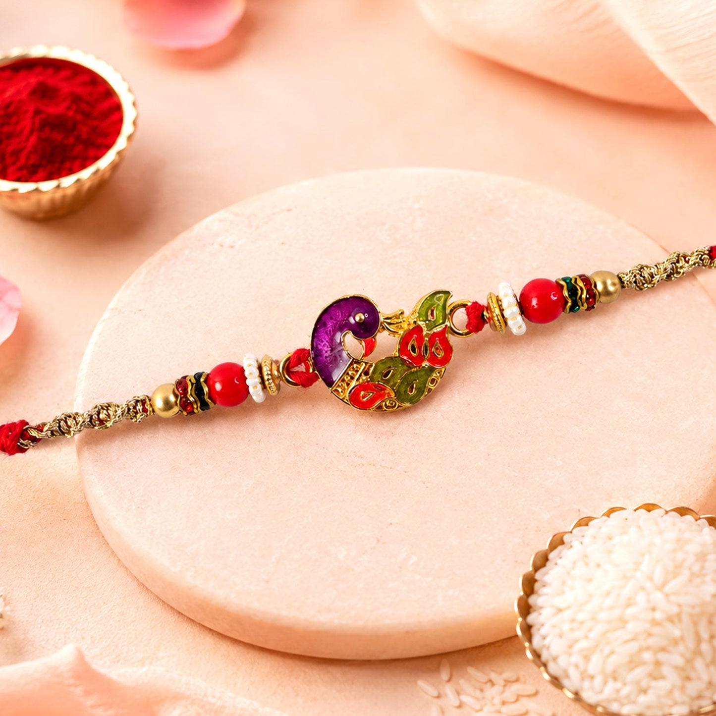 Peacock Motif Beaded Premium Designer Rakhi for Brother