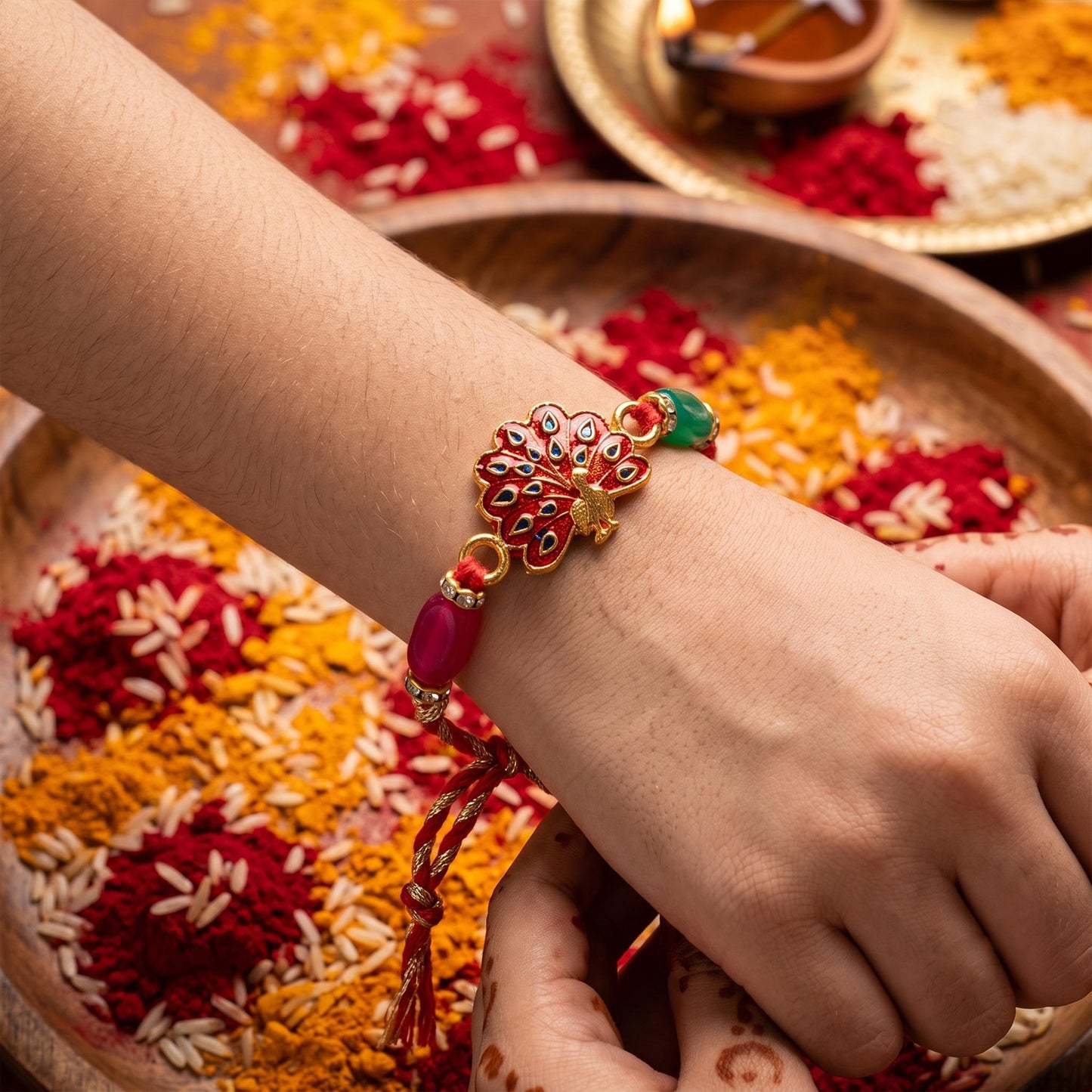 Peacock Charm Beaded Designer Premium Traditional Rakhi for Brother