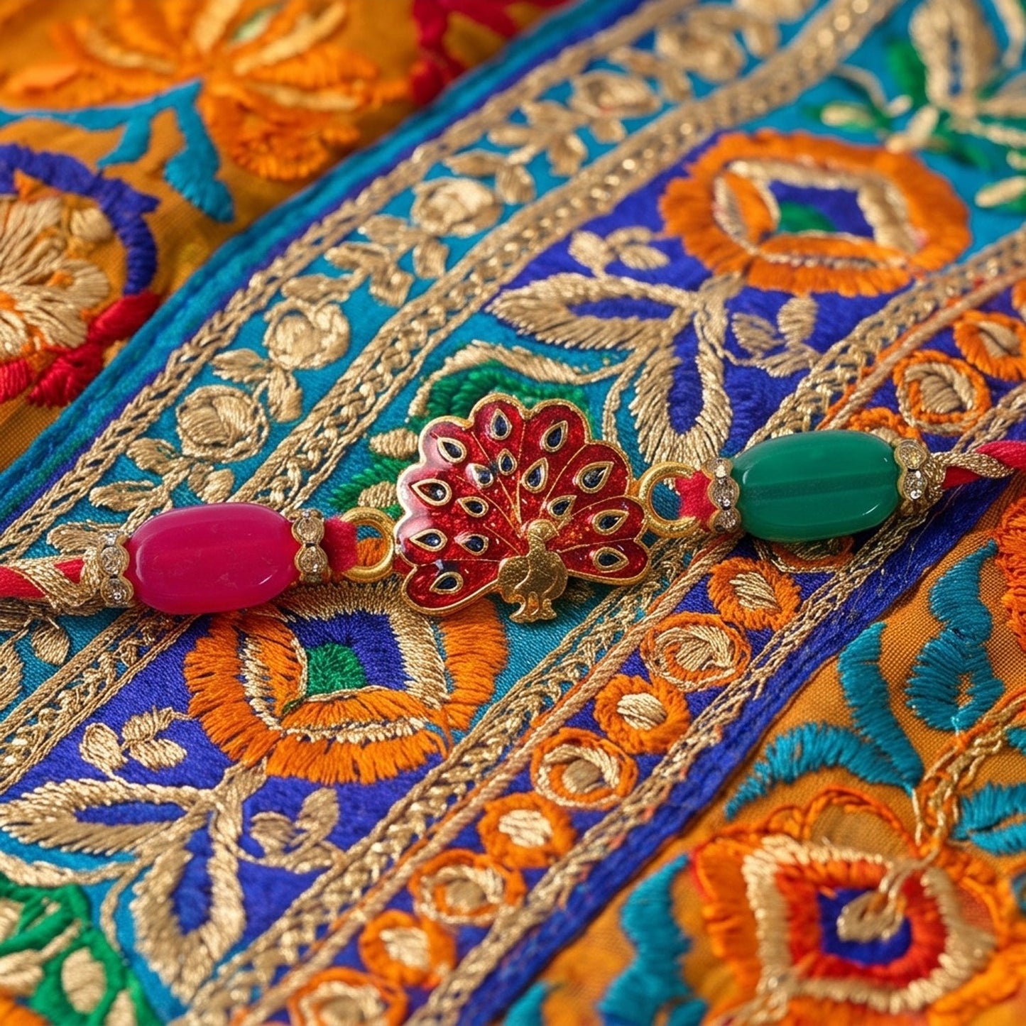 Peacock Charm Beaded Designer Premium Traditional Rakhi for Brother
