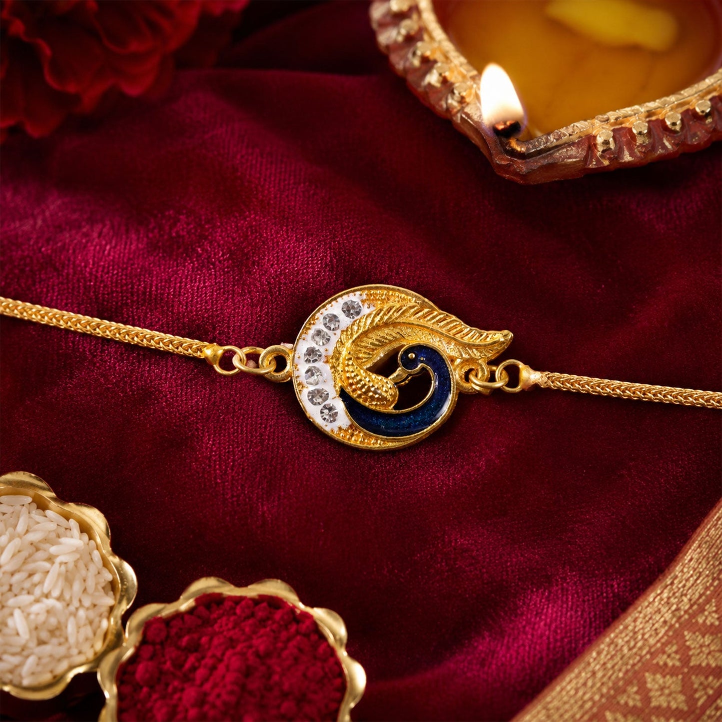 Peacock Paisley Stone Studded Premium Designer Rakhi for Brother