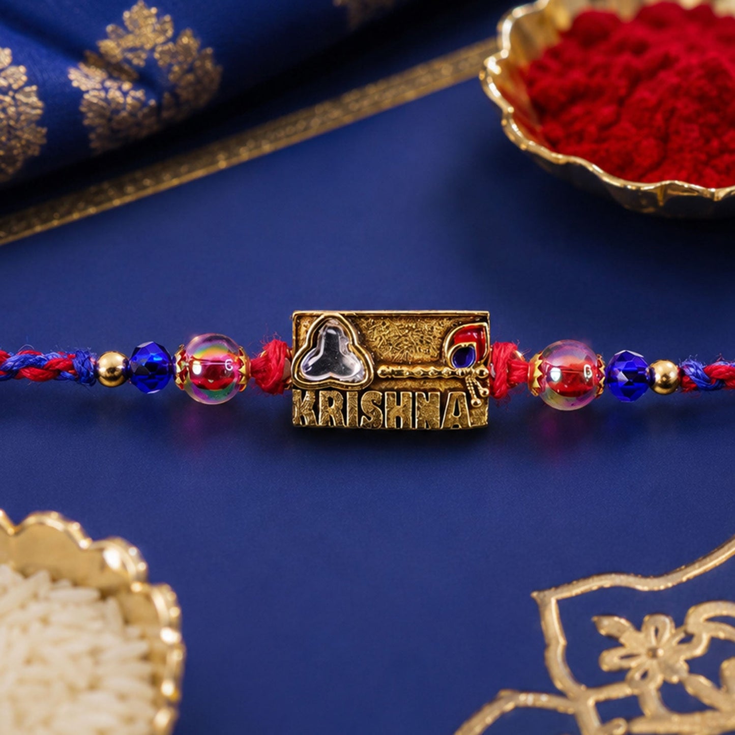 Krishna Text Rectangle Premium Designer Rakhi for Brother