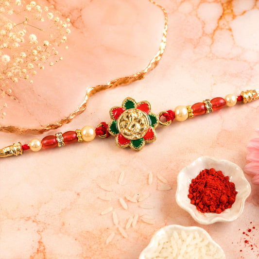 Floral Ganesha charm Designer Premium Traditional Rakhi for Brother