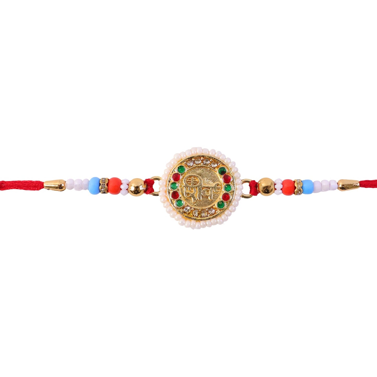 Round Shiv Charm Studded Premium Designer Rakhi for Brother