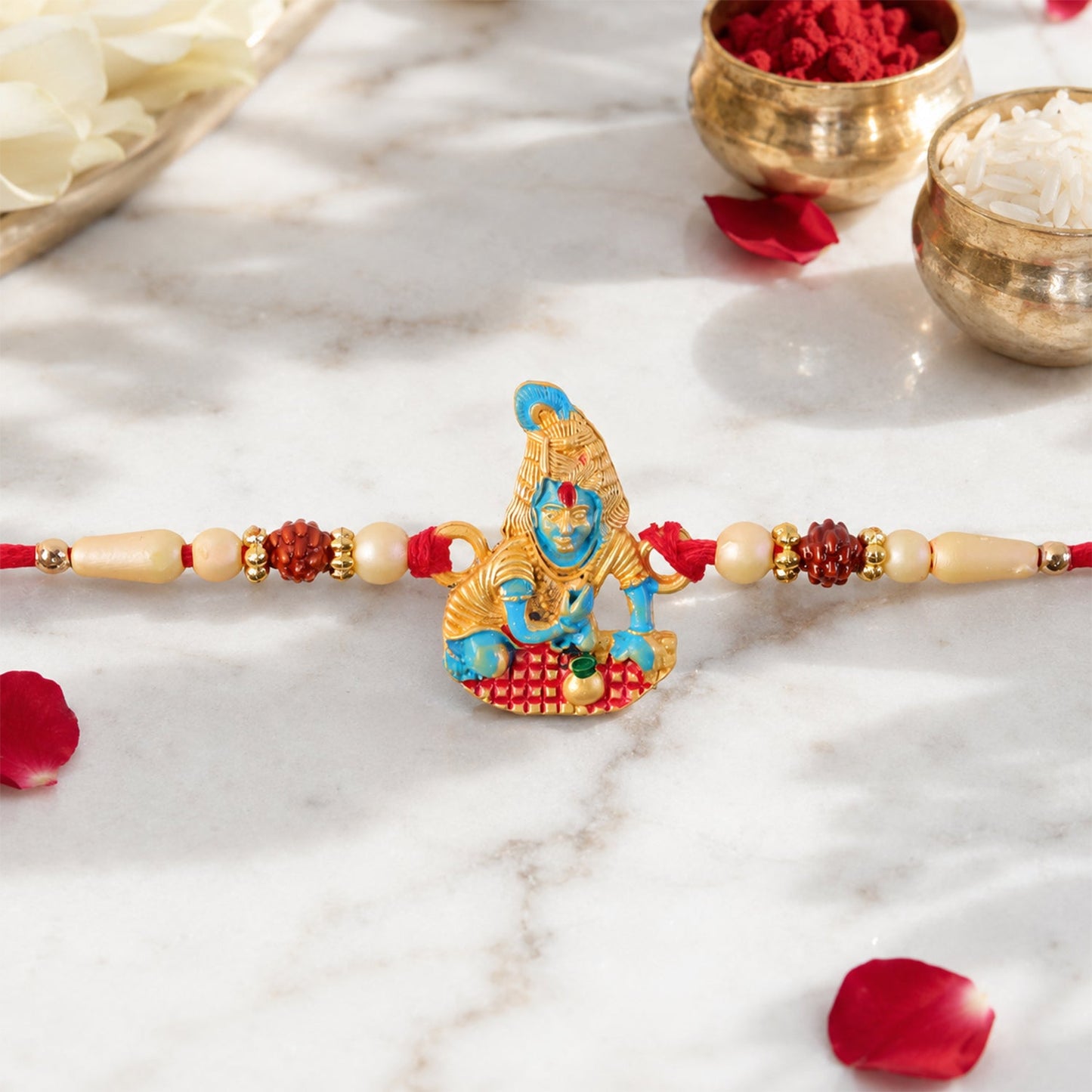 Lord Krishna Beaded Designer Premium Traditional Rakhi for Brother