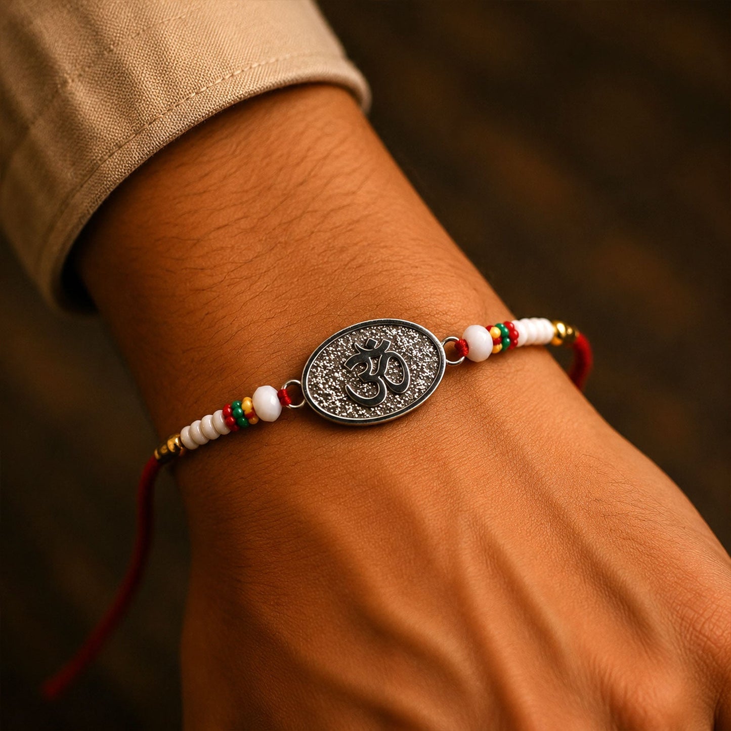 Om Symbol Oval Premium Beaded Designer Rakhi for Brother