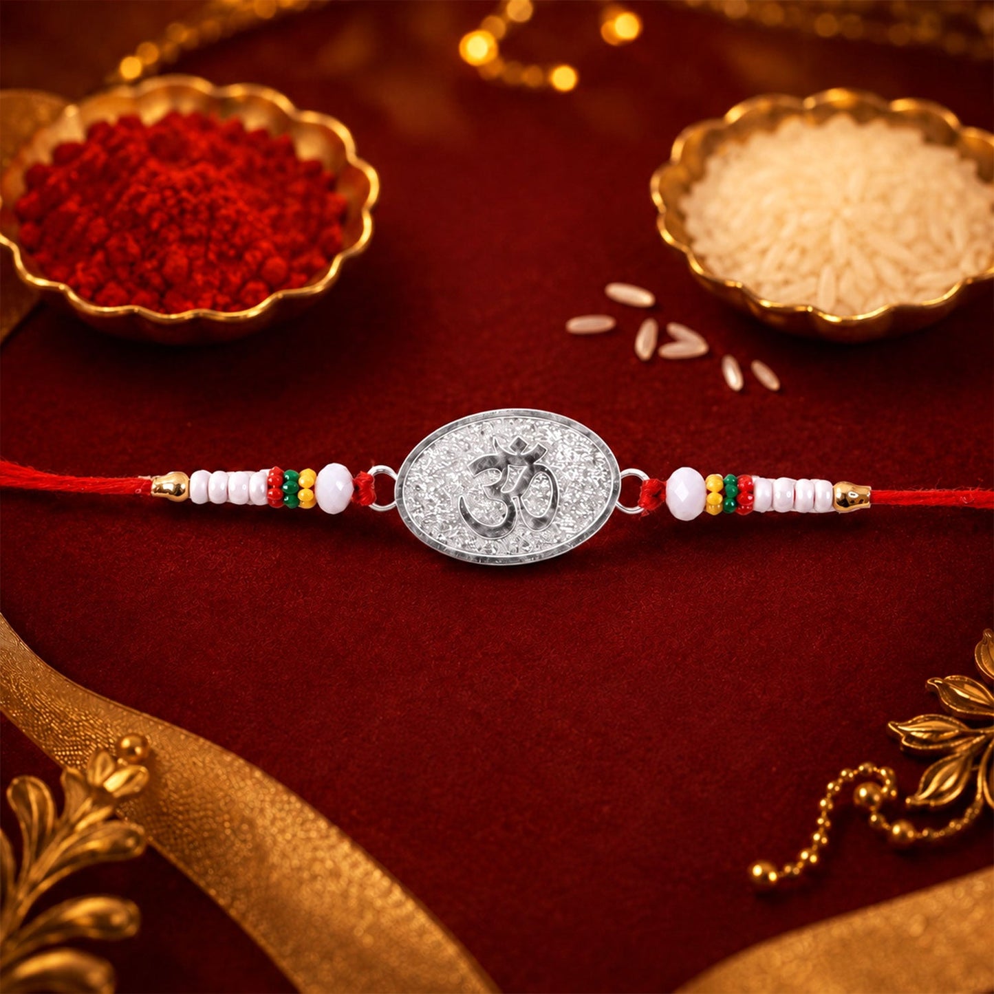 Om Symbol Oval Premium Beaded Designer Rakhi for Brother