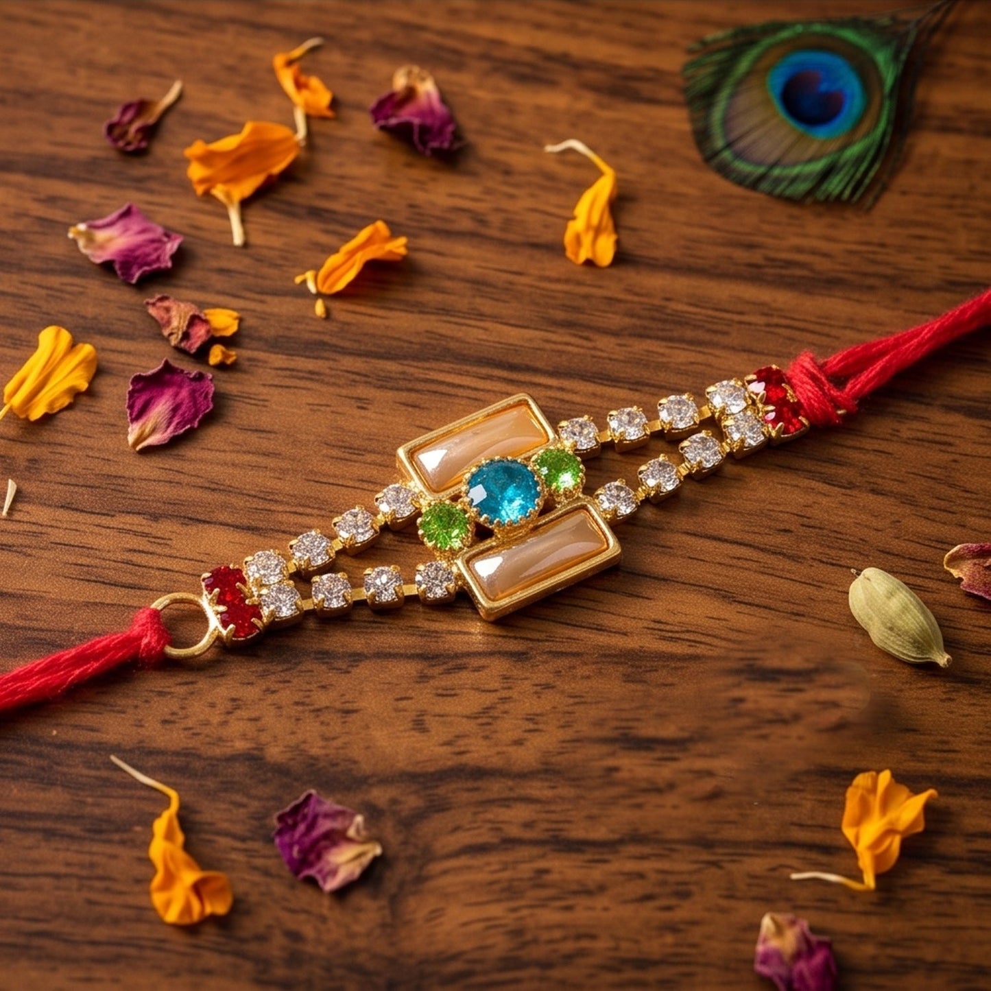 Bar Style Stone Studded Designer Premium Traditional Rakhi for Brother