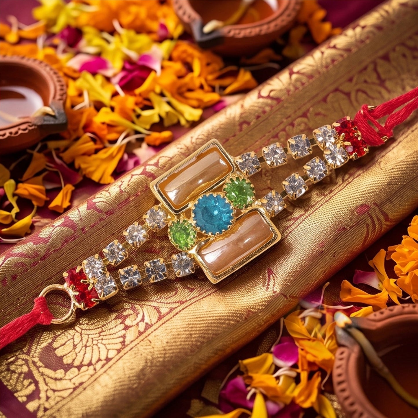Bar Style Stone Studded Designer Premium Traditional Rakhi for Brother