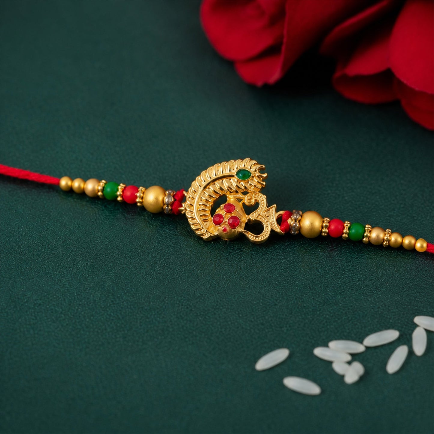 Divine Om Mor Pankh Rakhi with Kundan Stones Rakhi for Brother