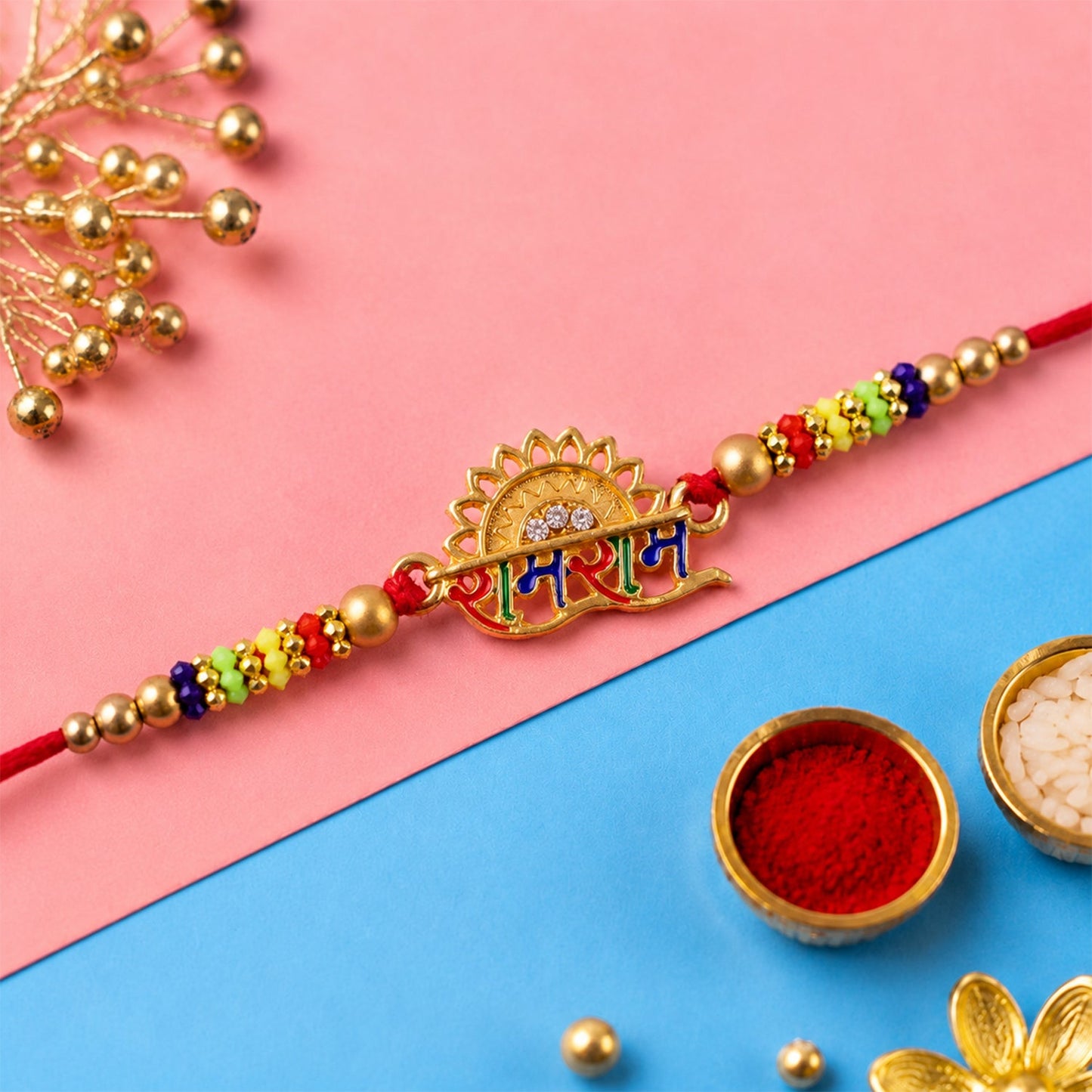 Ram Ram Text Premium Designer Beaded Rakhi for Brother