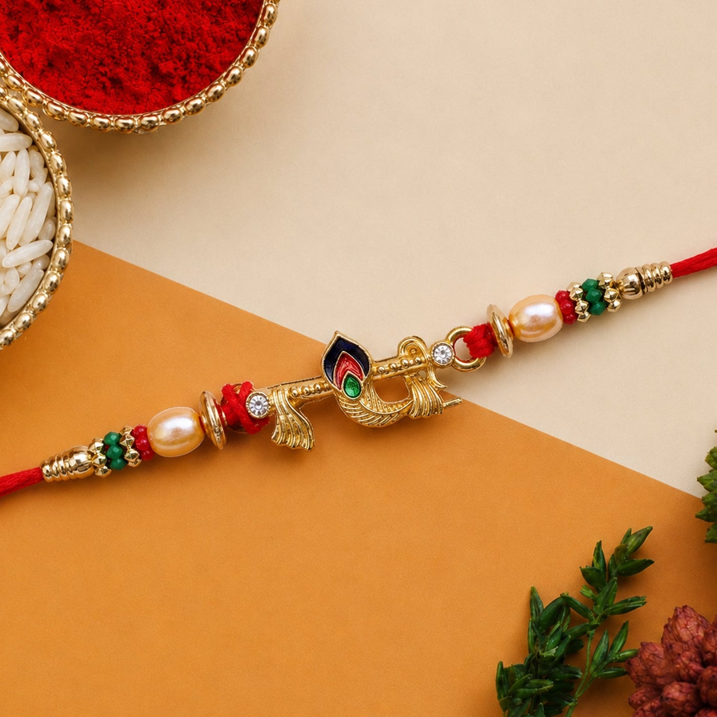 Peacock Feather Charm Premium Designer Rakhi for Brother