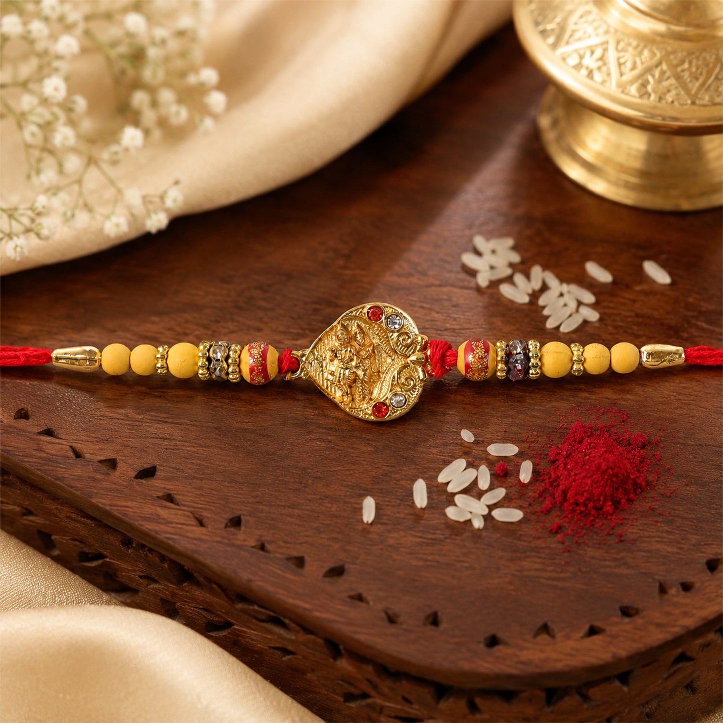 Religious Radha Krishna Rakhi with Crystal & Beads Rakhi for Brother