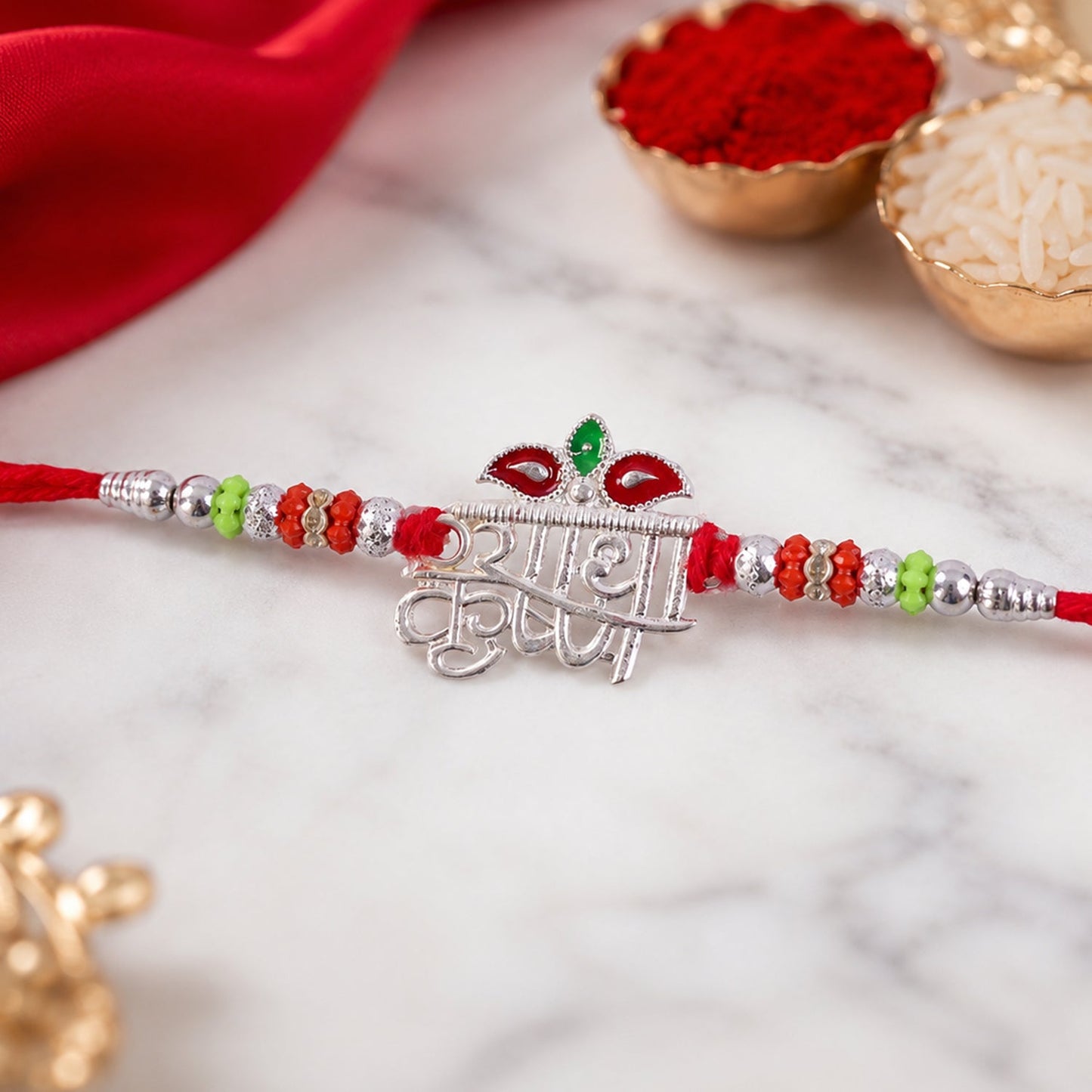 Radha Krishna Name Text Stone Studded Designer Rakhi for Brother