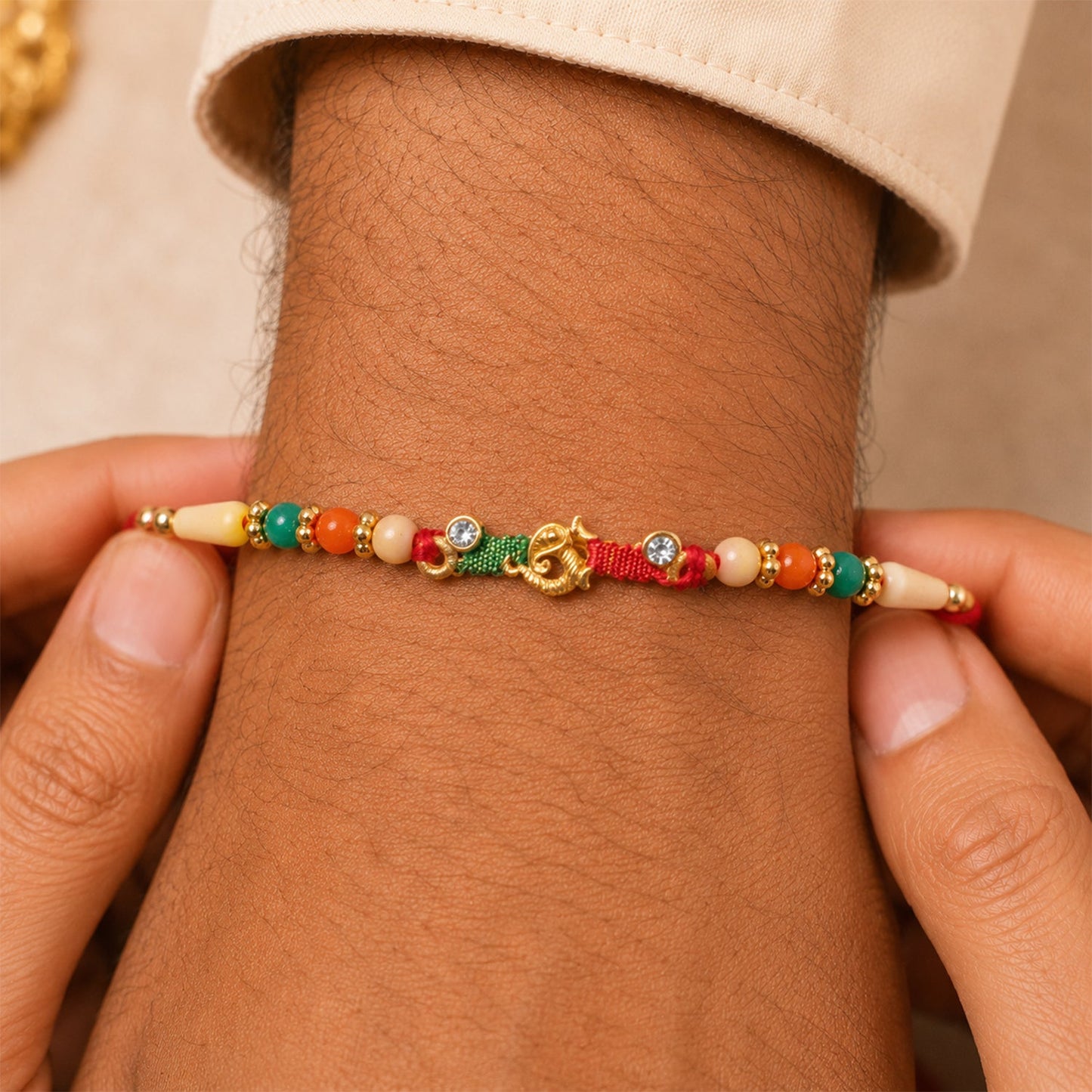 Minimal Beaded Thread Designer Premium Traditional Rakhi for Brother