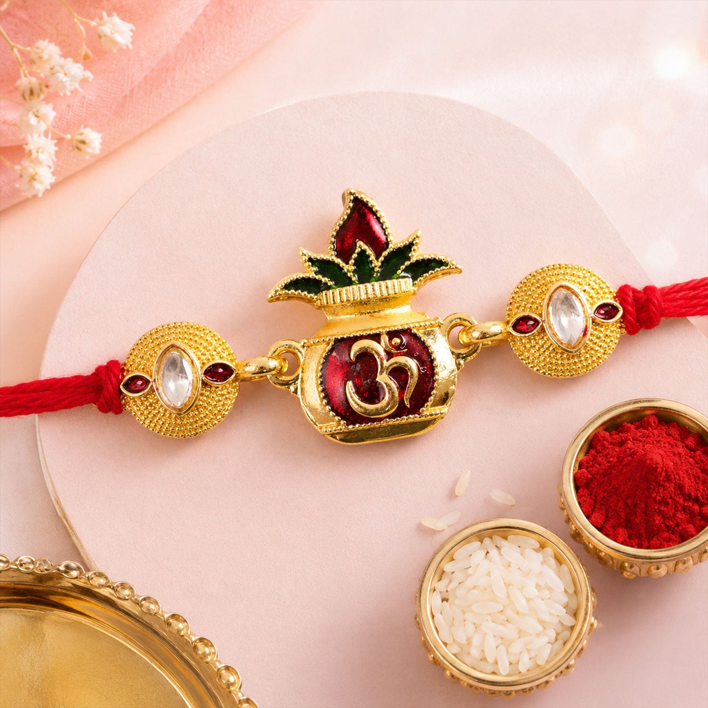 Om Symbol Kalash Designer Premium Traditional Rakhi for Brother