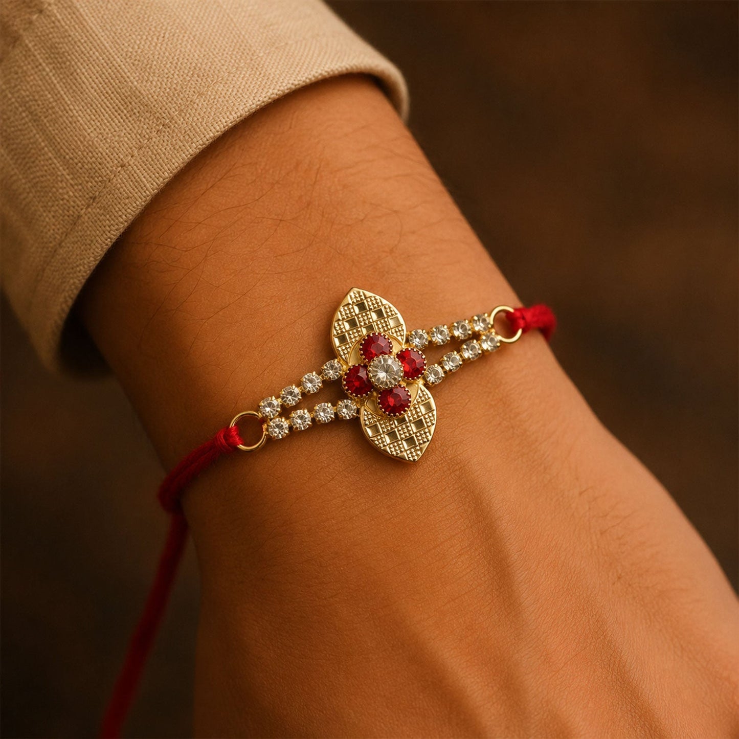 Floral Stone Bracelet Style Premium Designer Rakhi for Brother