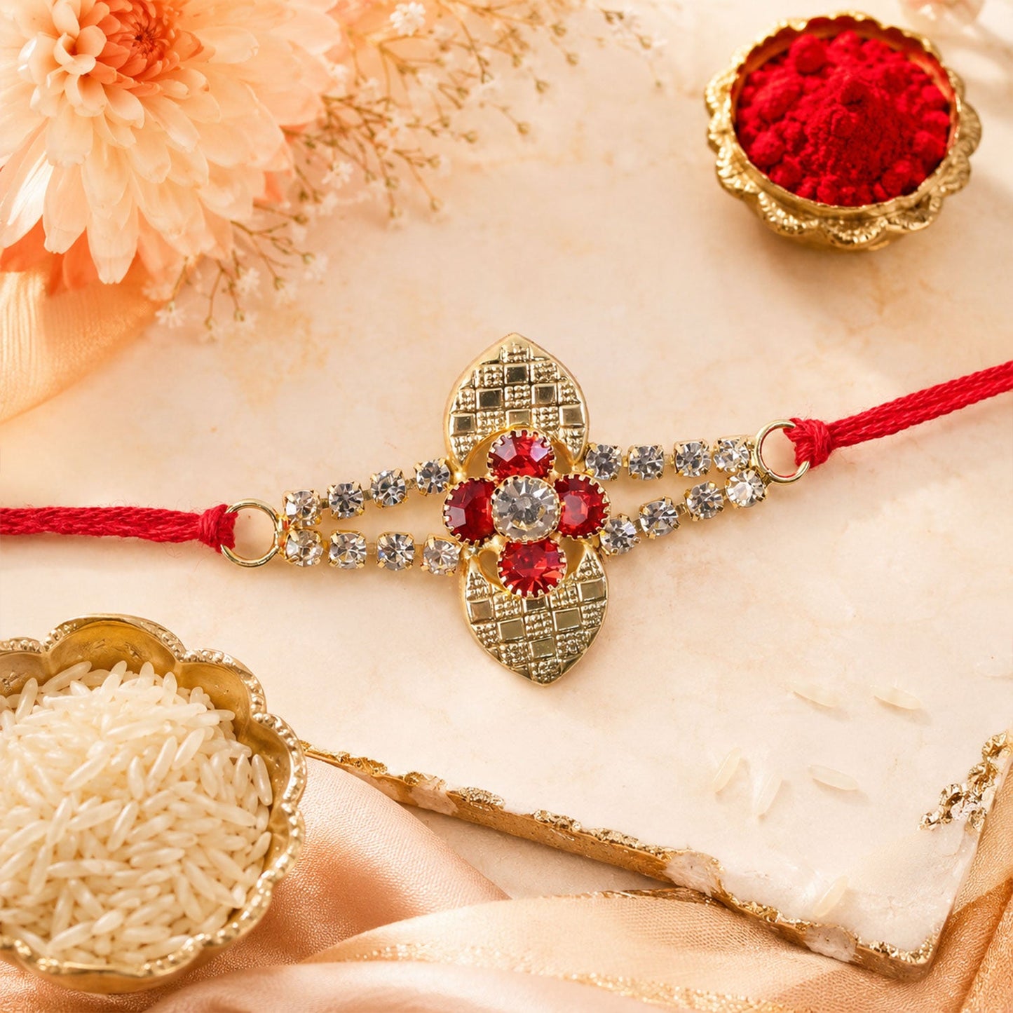 Floral Stone Bracelet Style Premium Designer Rakhi for Brother