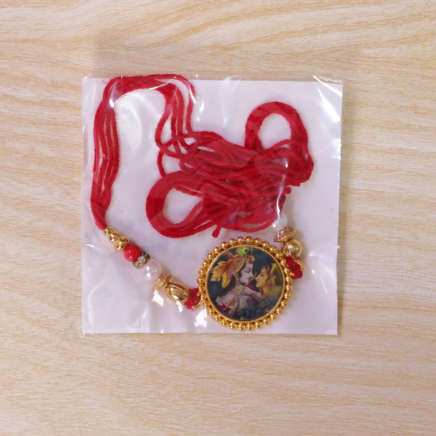 Radha Krishna Theme Round Beaded Designer Premium Traditional Rakhi for Brother
